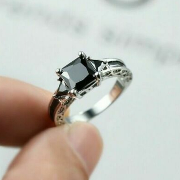 ‼️ Sale Black Sapphire 925 Sterling Silver Women's and Men's Ring - Picture 2 of 7